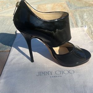 JIMMY CHOO MARY JANE PLATFORM SANDAL HEELS BLACK 8